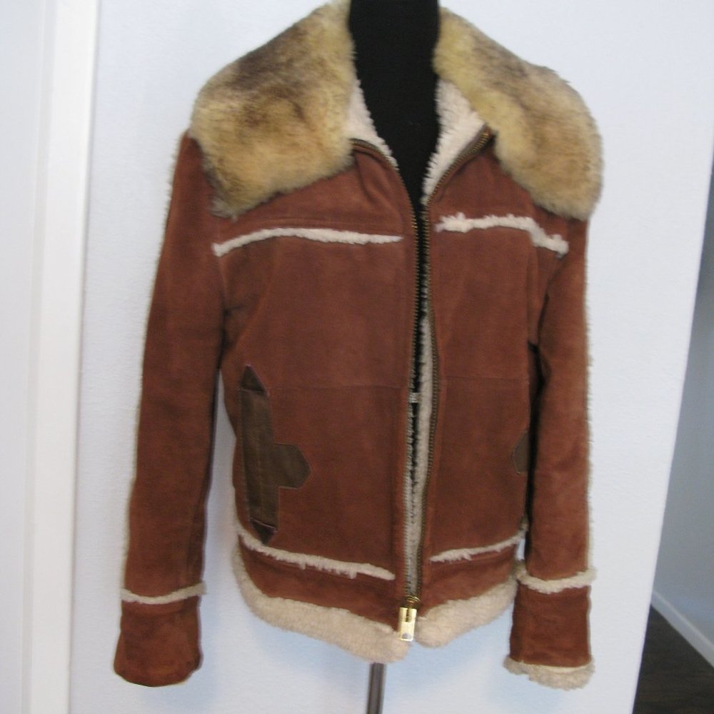 Suede Leather Sheep Lamb Wool Real Fur Collar Coat